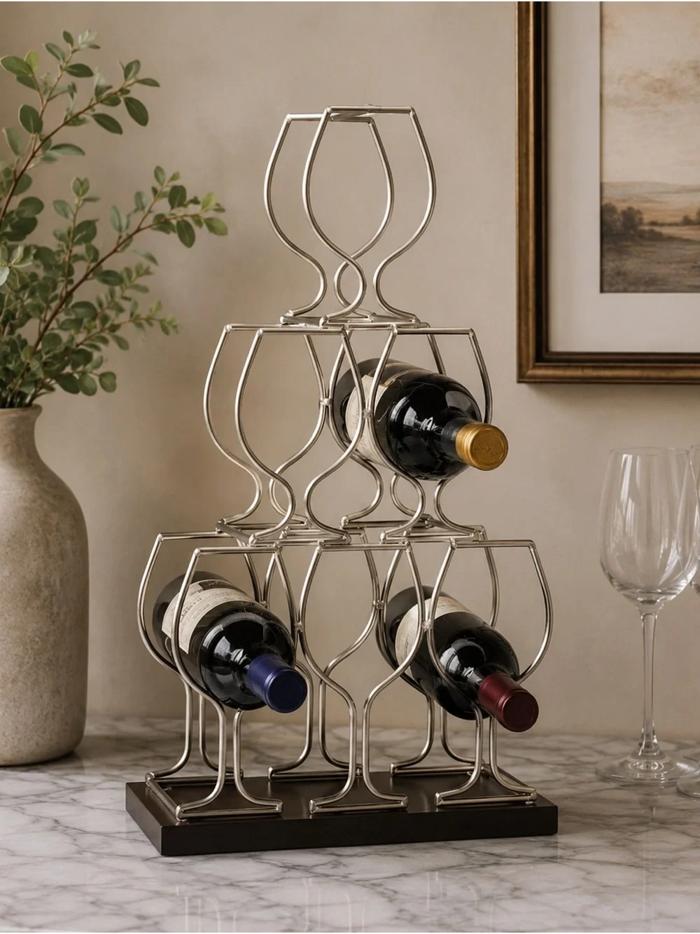Elegant Silver Wine Bottle Holder / Display Rack