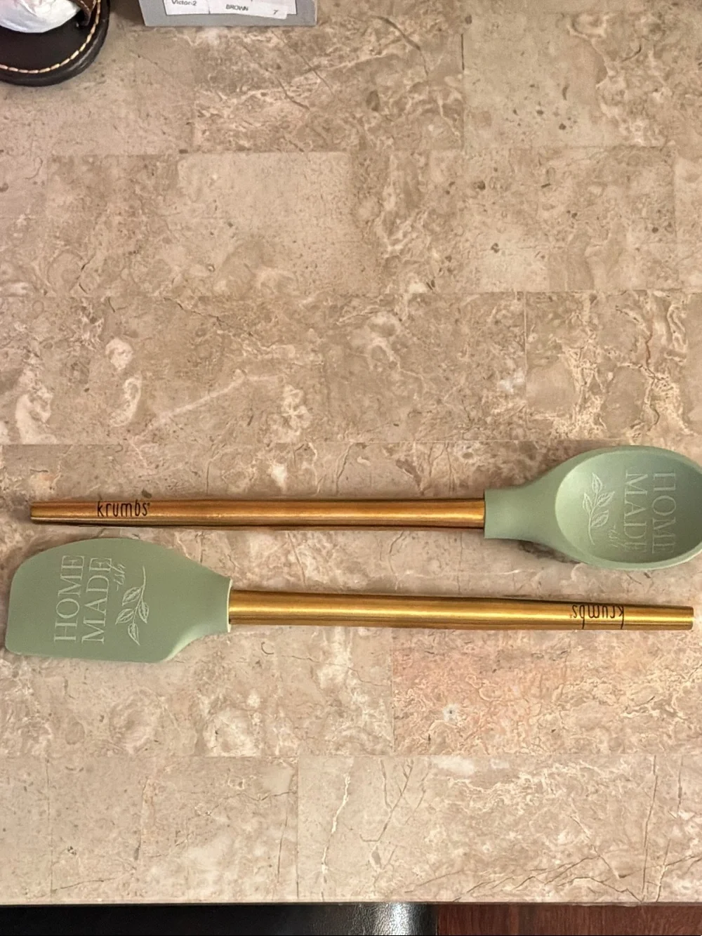 krumbs Green Silicone Spatula & Spoon with Gold Handles