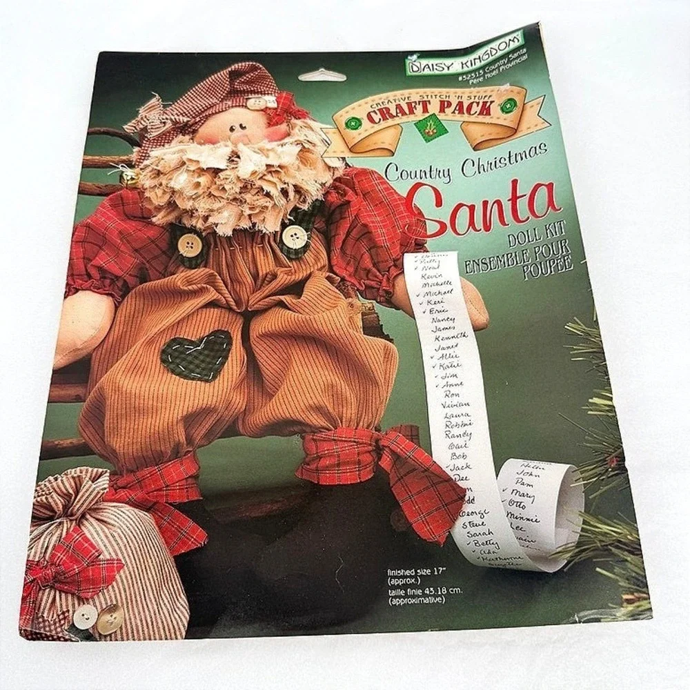 Daisy Kingdom‎ Country Christmas Santa Doll Kit DIY Plaid Fabric Craft Pack NEW