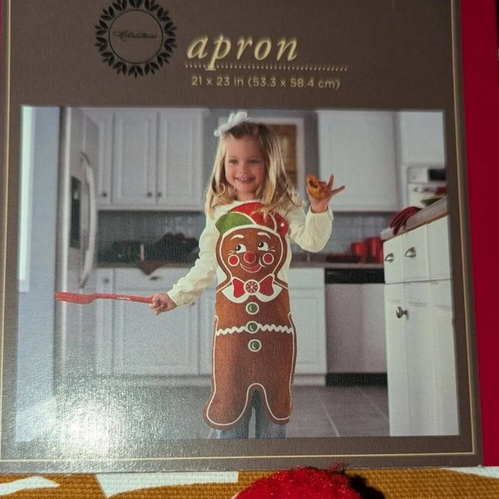 NEW Trim A Home Toddler Little Kids Gingerbread Man Christmas Holiday Apron NWT