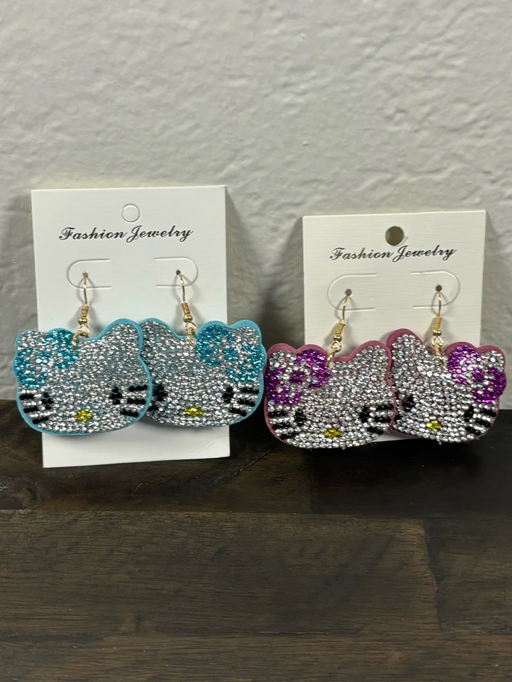 Fashion Jewelry Crystal Hello Kitty Style Dangle Earrings Blue Purple Bling
