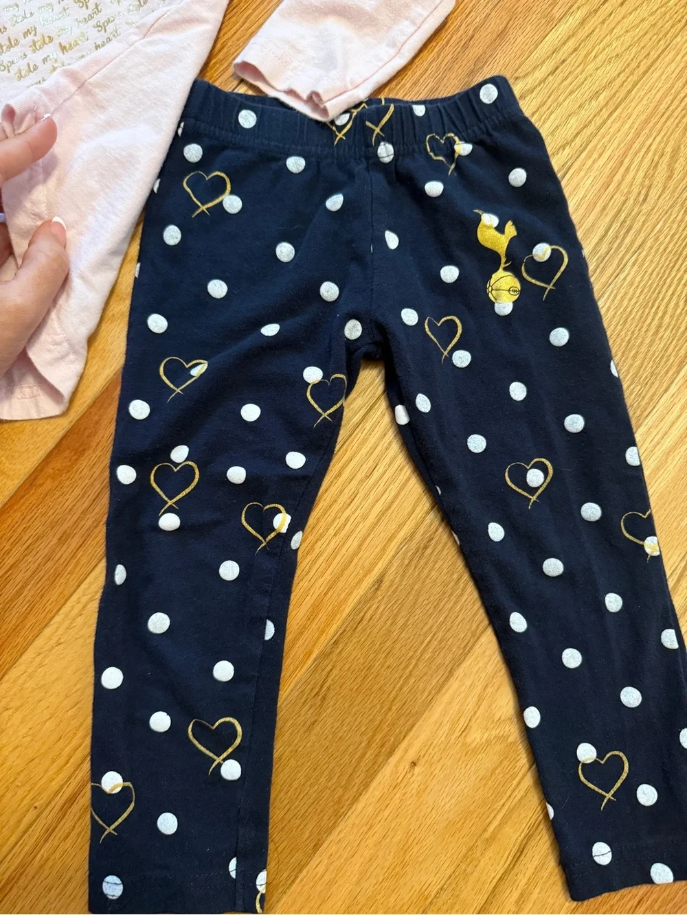 Girls Tottenham Hotspur Pink Heart Long-Sleeve Top & Navy Polka Dot Leggings Set