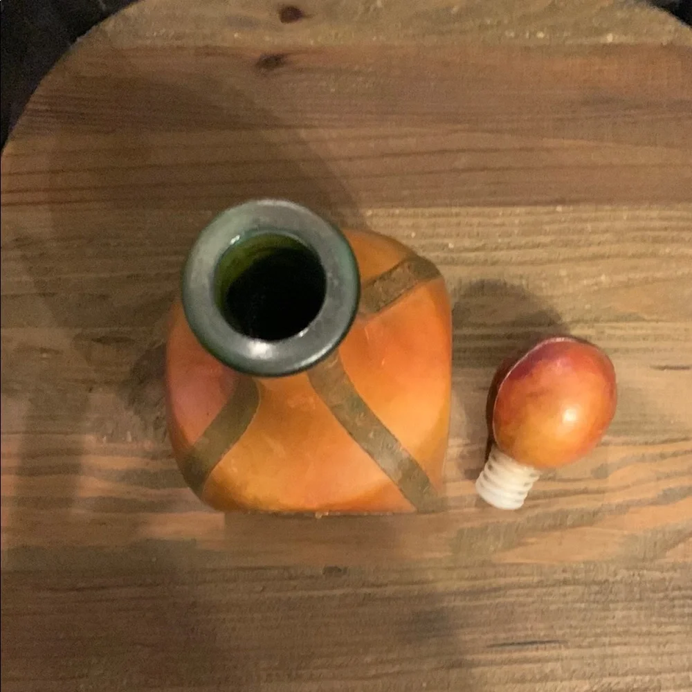 Decorative Tan Leather Ceramic Decanter with Green Accent