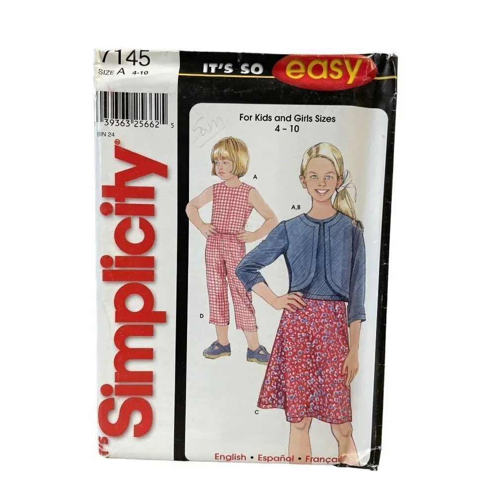Simplicity Sewing Pattern 7145 Top Jacket Skirt Pants Girls‎ Size 4-10