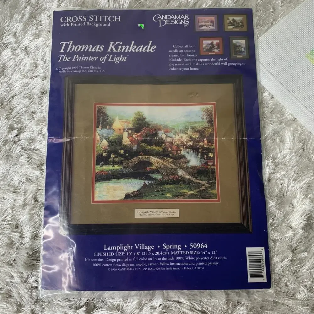 1996 Thomas Kinkade Cross stitch Kit The painter of light Lamplight village