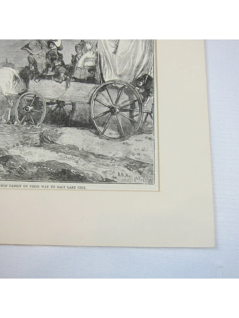 Antique 1871 Wood Engraved Print A Mormon Family on Their Way to Salt Lake City