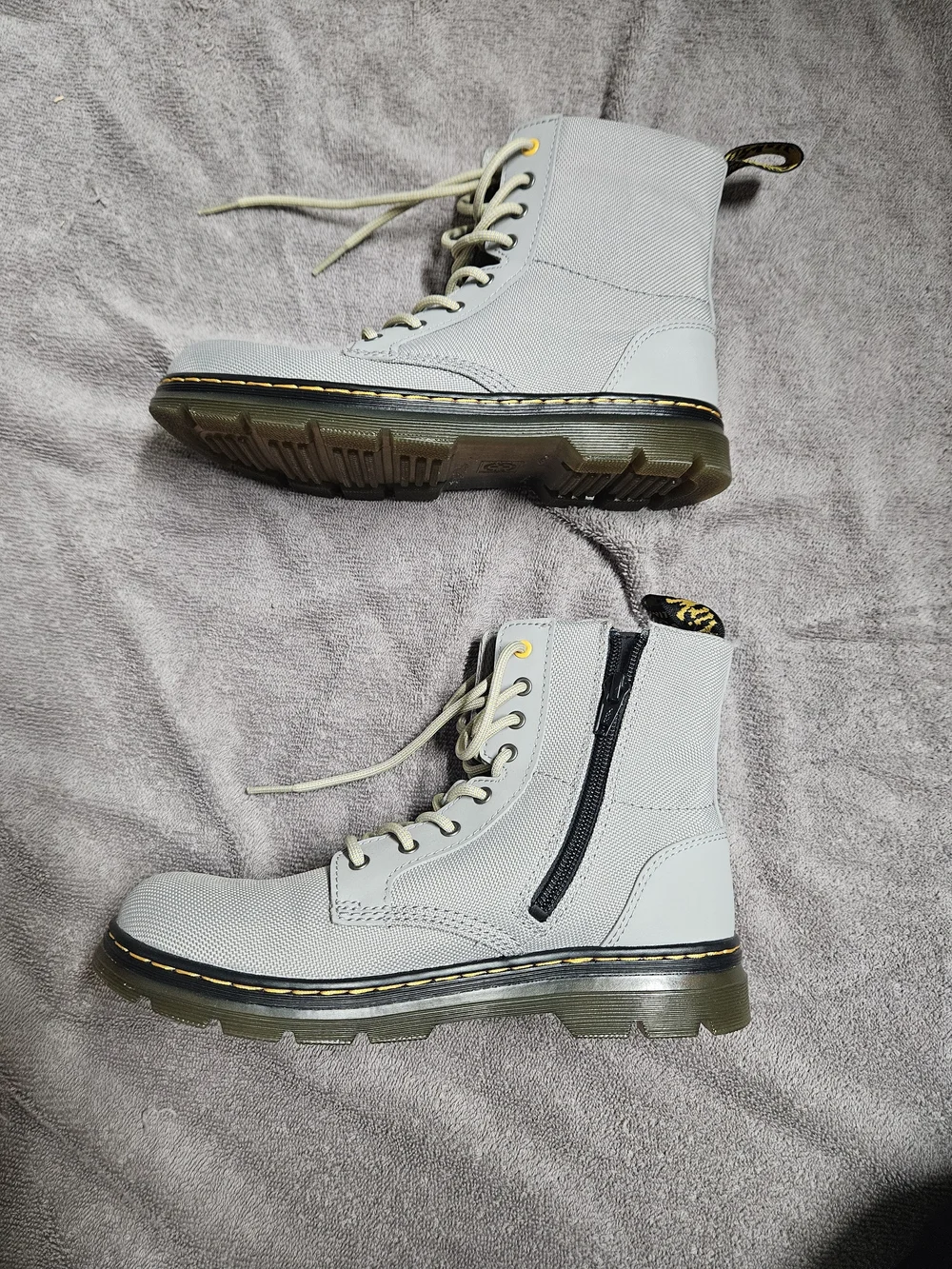 Dr. Martens Light Gray Canvas Lace-Up Zipper Ankle Combat Boots Youth Size 4