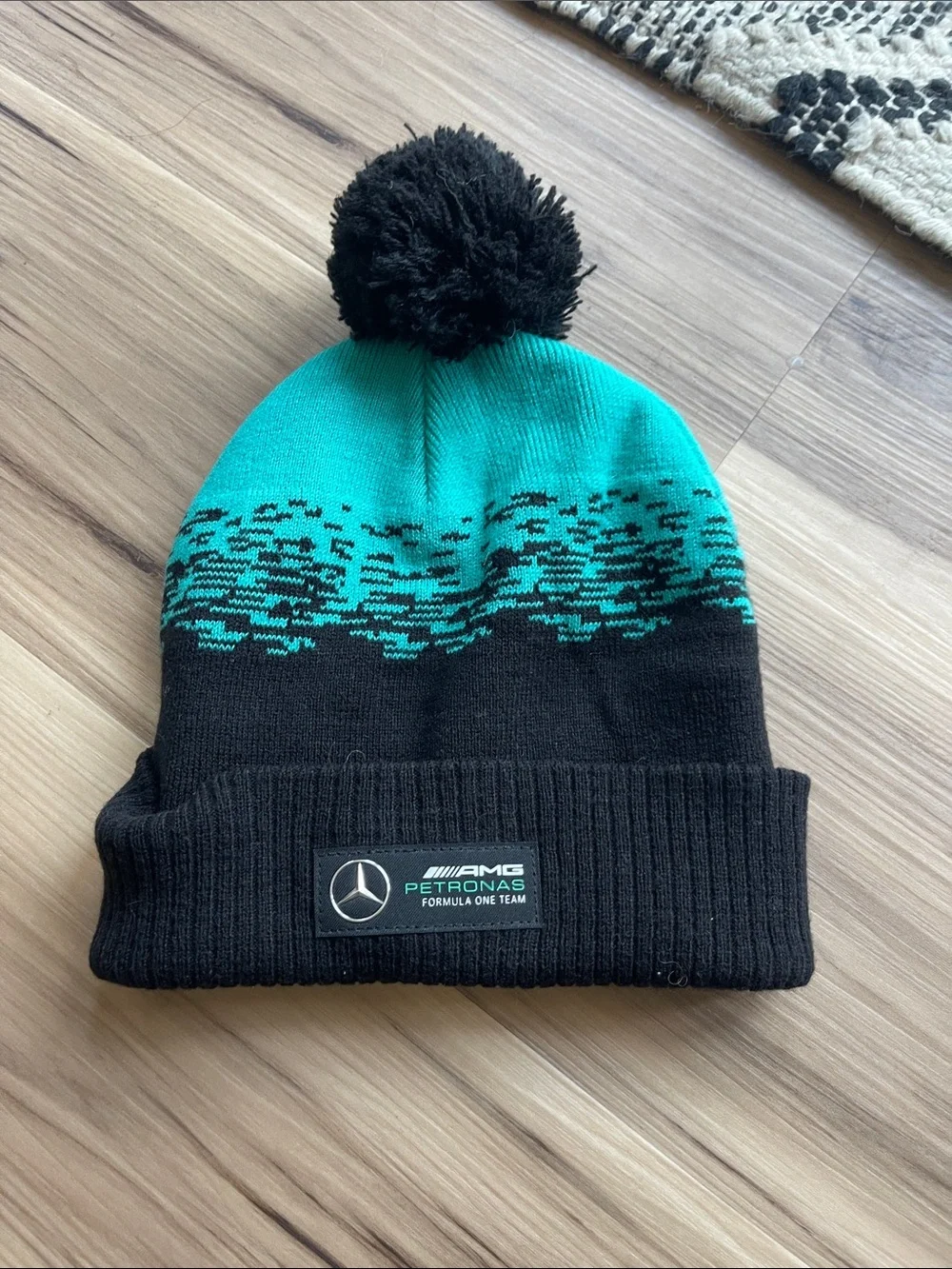 Black & Teal Pom Beanie with Team Patch