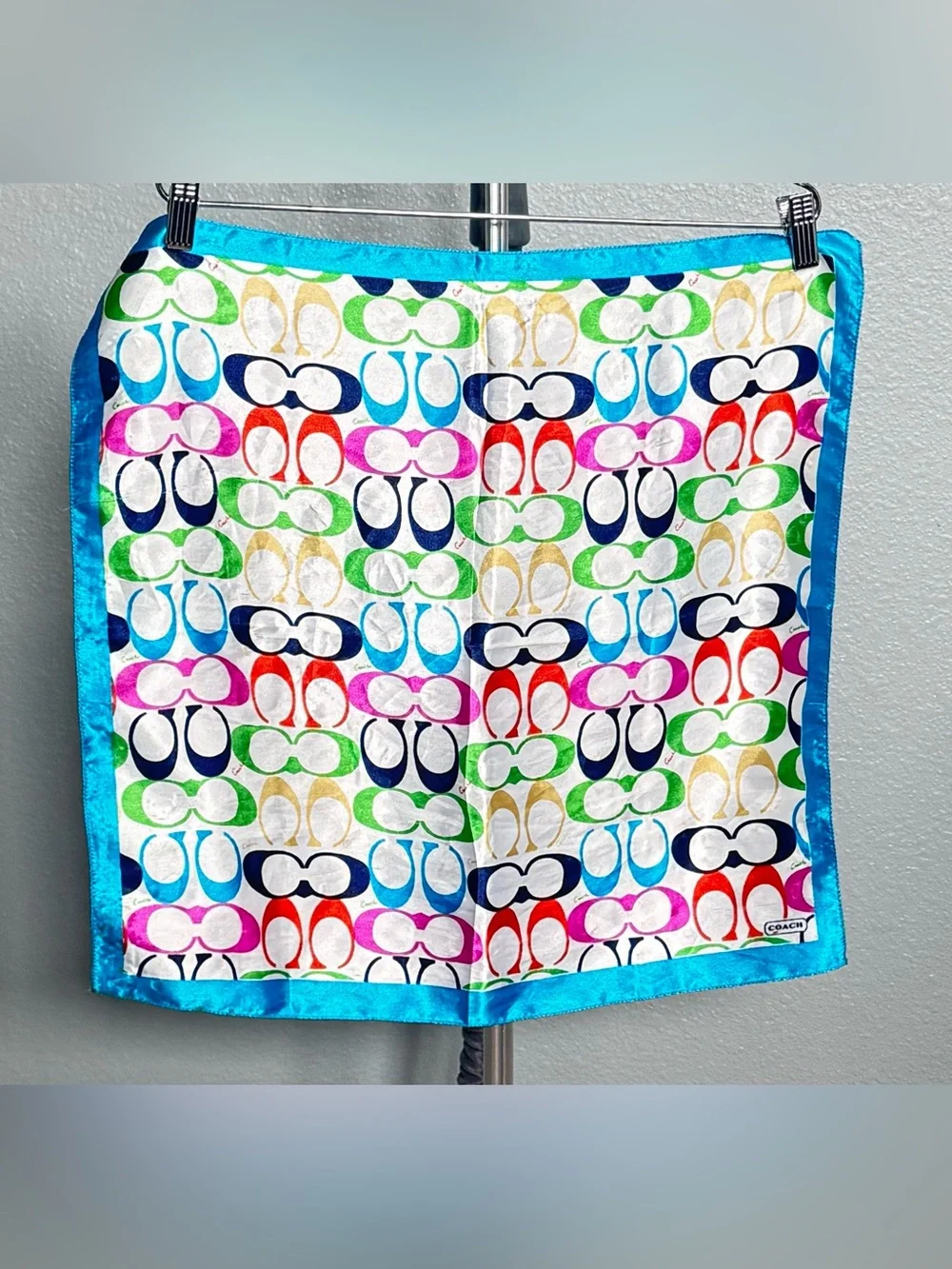 Coach Multicolor Signature Pattern Silk Scarf Square 20” x 20”