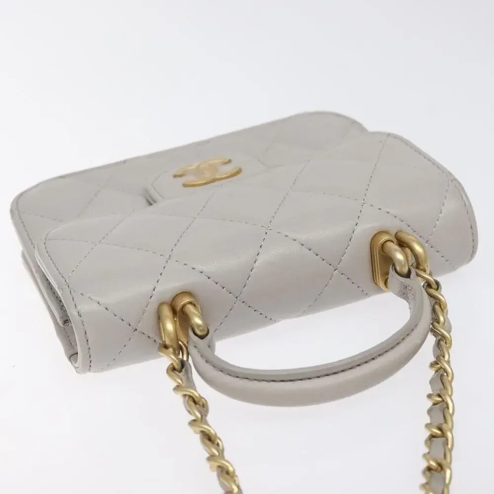 Chanel Matelasse Lambskin Chain Wallet Shoulder Bag Gray