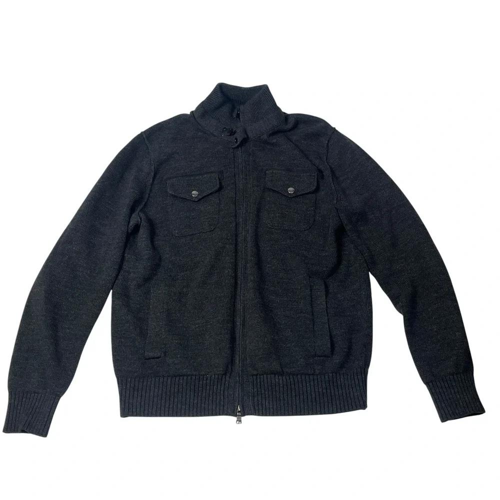 Banana Republic Men's Large Cotton Sweater Jacket Charcoal Gray Military