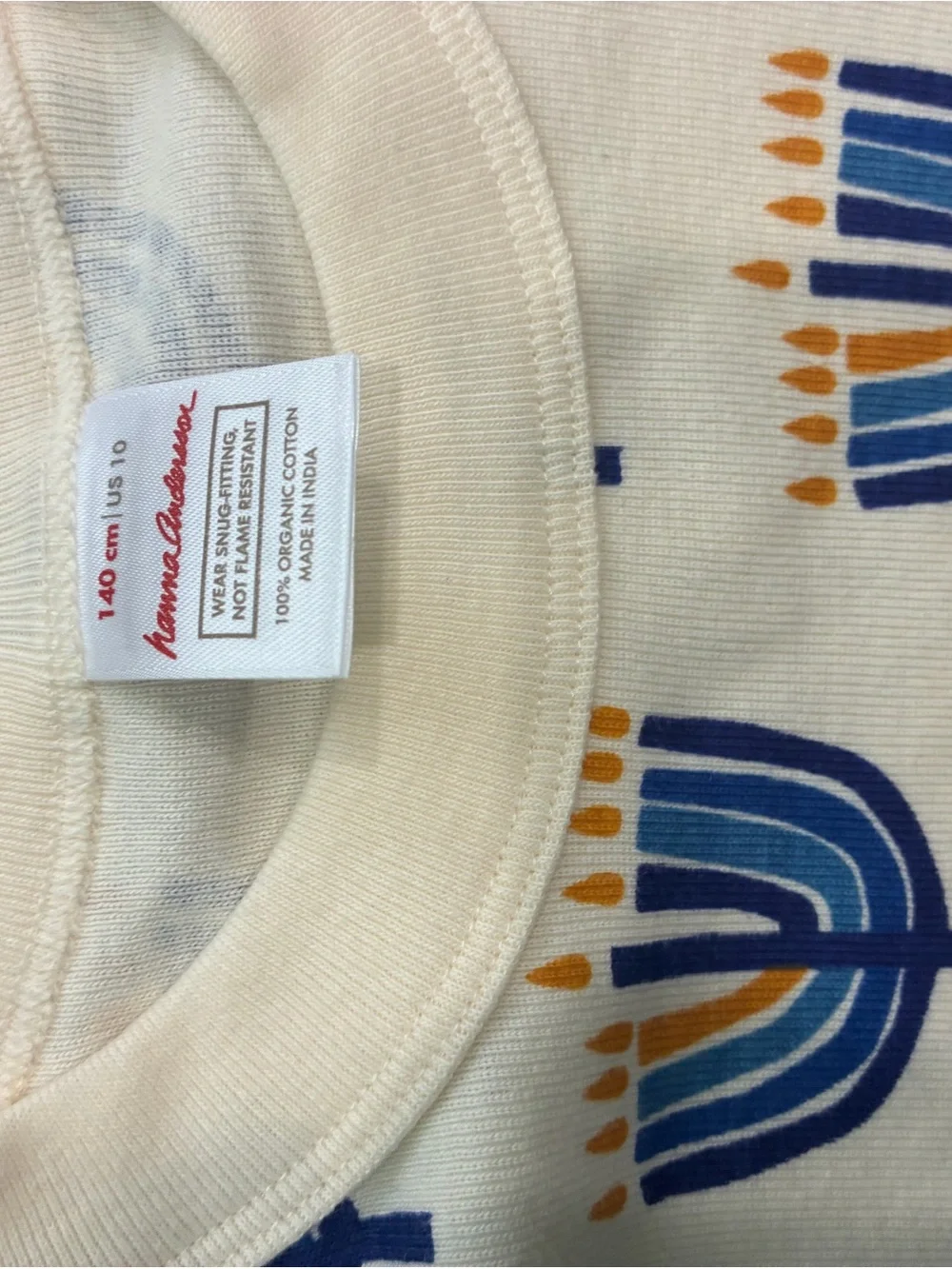 Hanna Andersson Cream Organic Cotton Pajama Set Blue Gold Menorah Hanukah 140 10