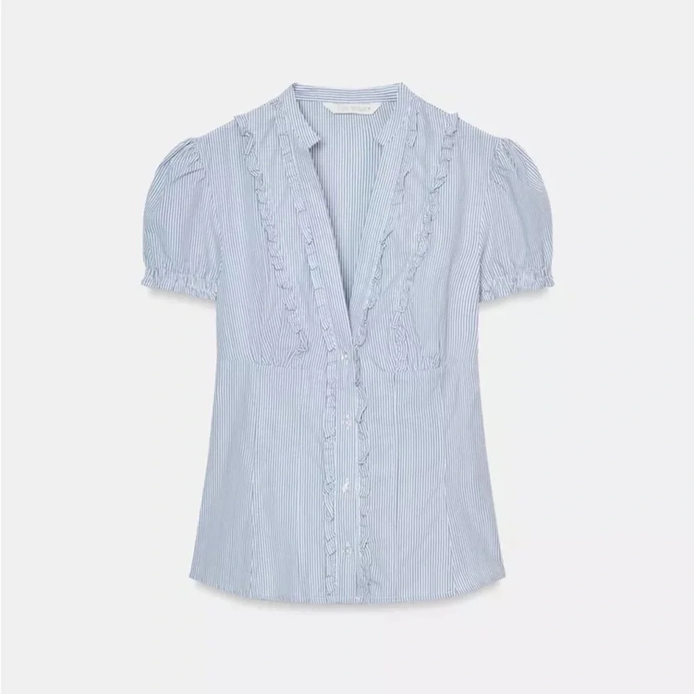 Zara Poplin Shirt with Tie Opening Blue / White