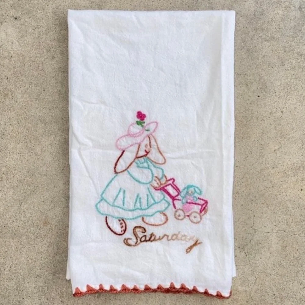 Day of the Week Embroidered Tea Towel