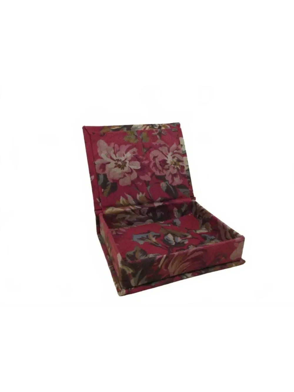 Vintage Floral Fabric Covered Jewelry Box Padded Hinged Keepsake Storage Case