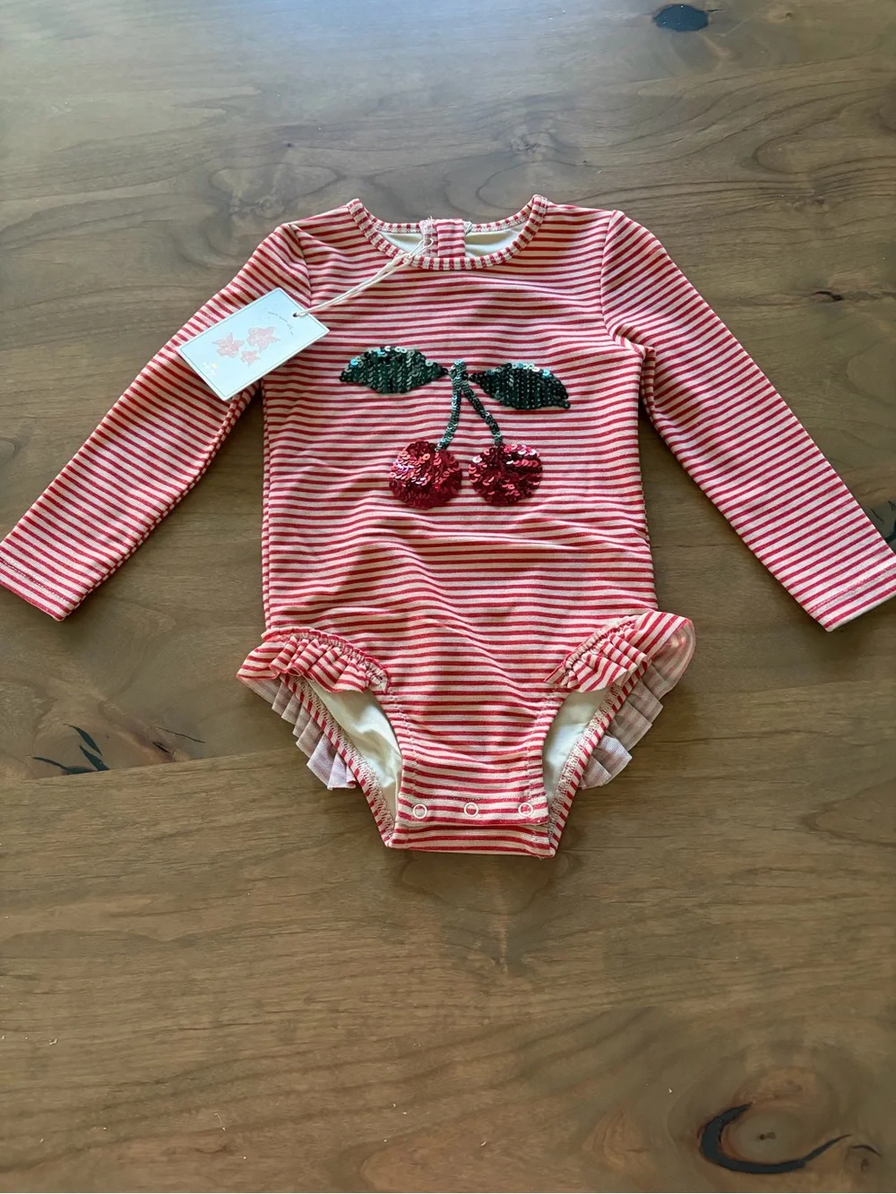 NWT Konges Slojd – Jade Ls Swimsuit – Glitter Stripe Cherry Multiple Sizes
