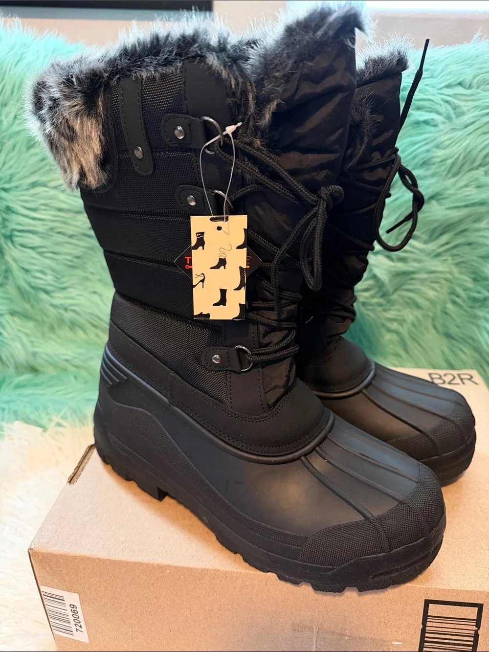 NIB Black Thermolite Fur lined Women's Insulated Winter Snow Boots Size 11