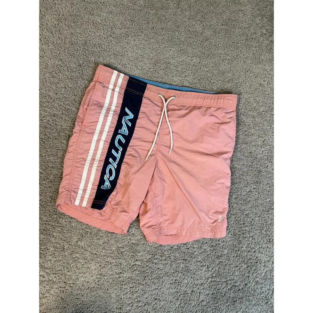 Nautica Shorts Mens S Pink Swim Shorts Lined Drawstring Pockets Elastic Waist