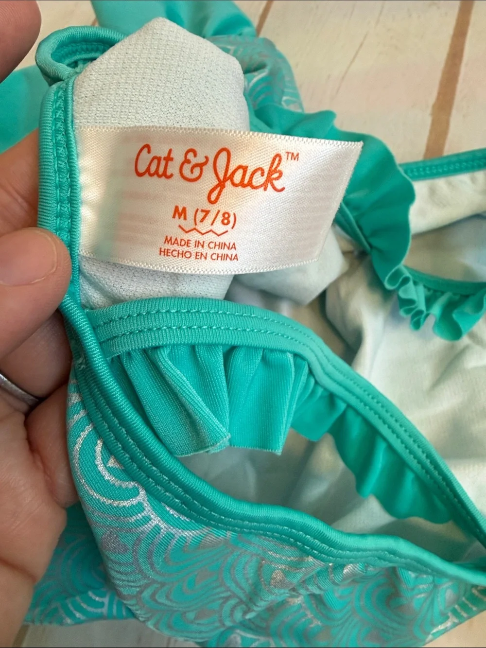 Cat & Jack Girls Teal and Silver Mermaid Ruffle Strap One-Piece Swimsuit