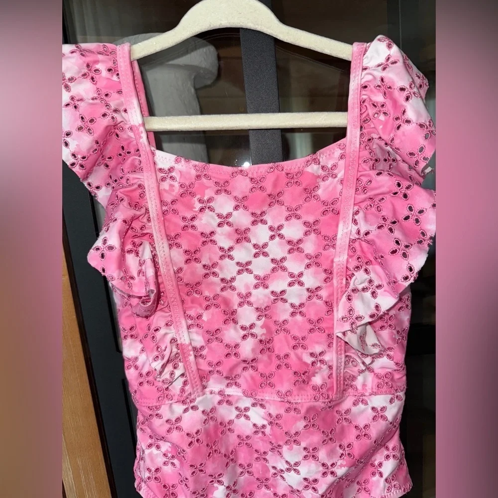 Shady Critters Eyelet ruffle one piece swimsuit toddler girl tie dye bubblegum