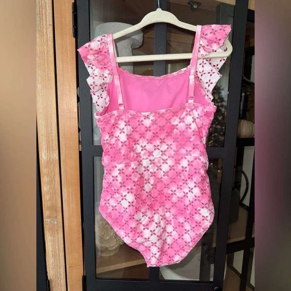 Shady Critters Eyelet ruffle one piece swimsuit toddler girl tie dye bubblegum