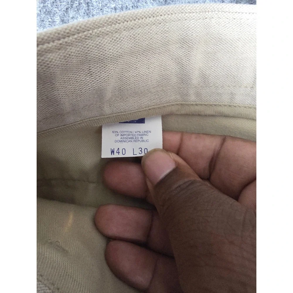 Vintage Dockers Pleated Linen Cotton Trousers Men 40x30 Beige Cuffed Chino Pants