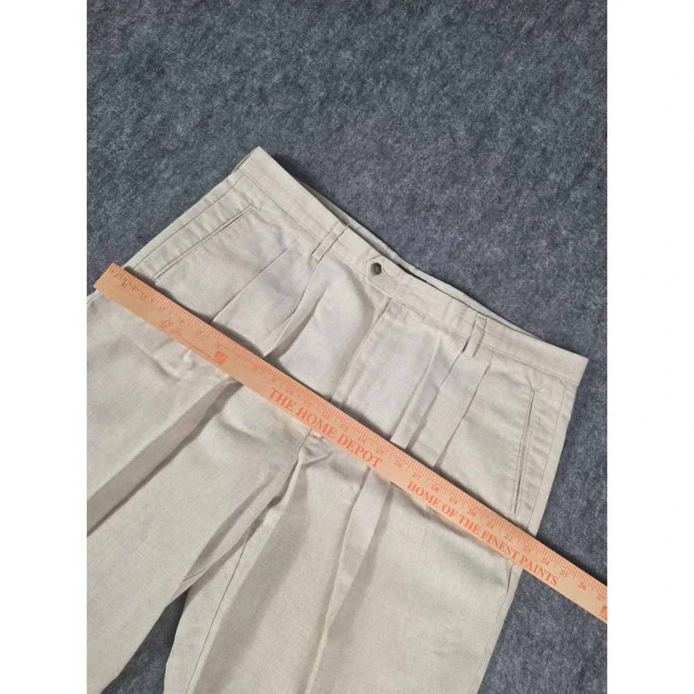 Vintage Dockers Pleated Linen Cotton Trousers Men 40x30 Beige Cuffed Chino Pants