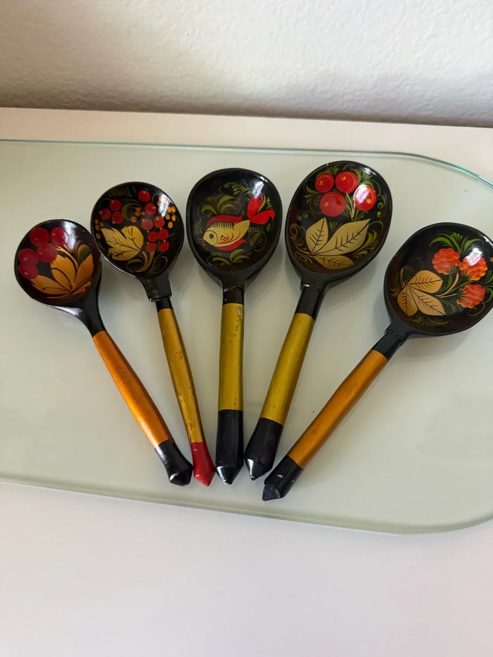 Russian Hand-Painted Black and Gold / red Decorative spoons Set-5