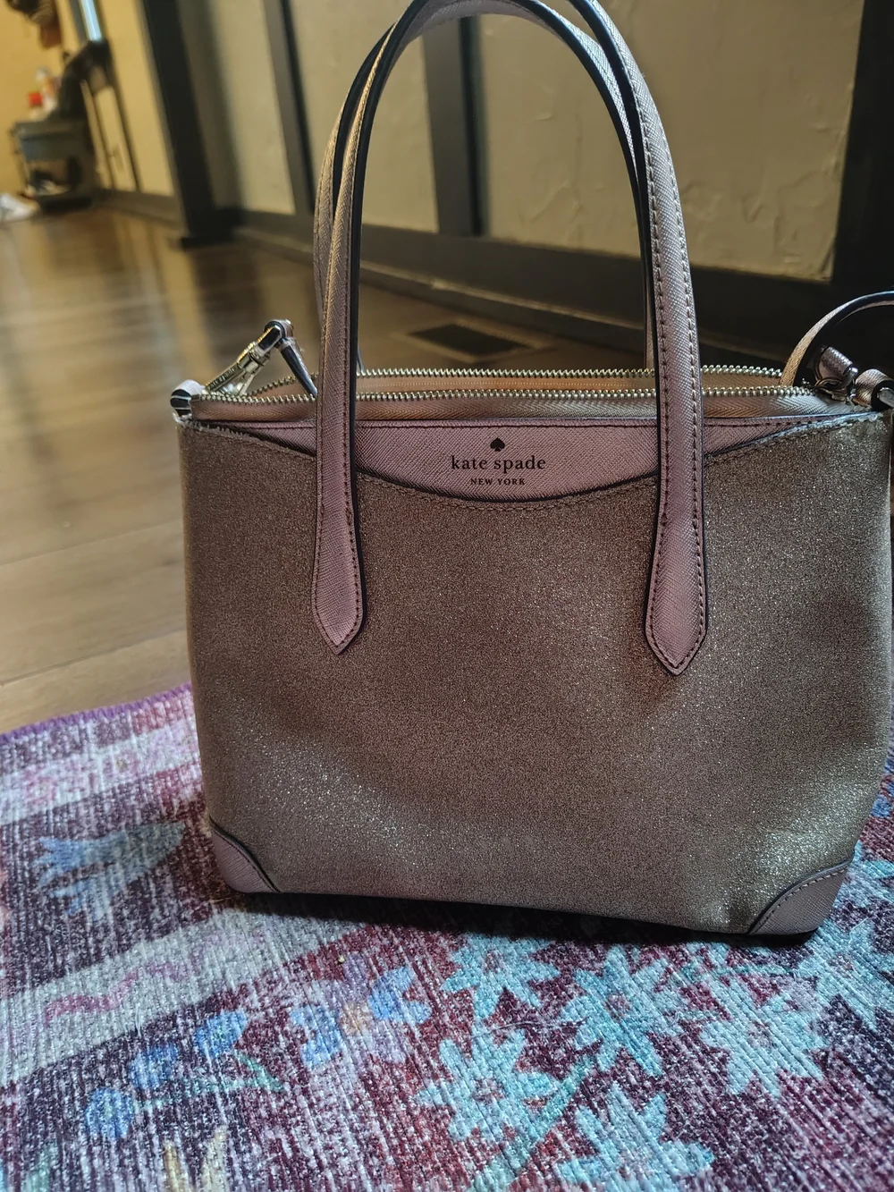 kate spade New York Pink rose Gold Glitter Tote Bag