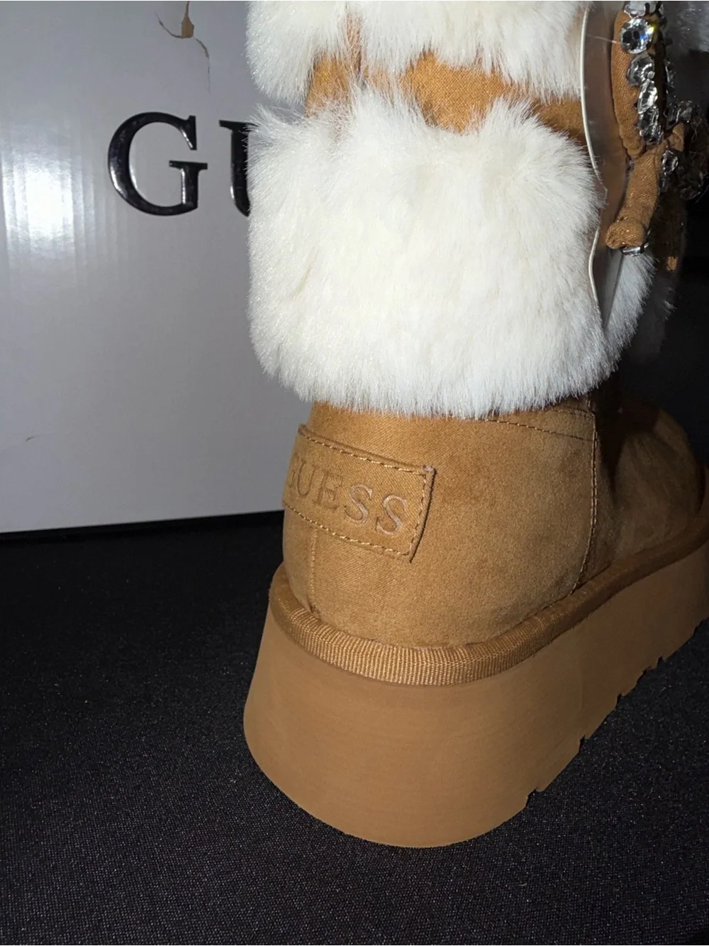 GUESS “Dowry” FUR BOOTS with embellished bow 🎀