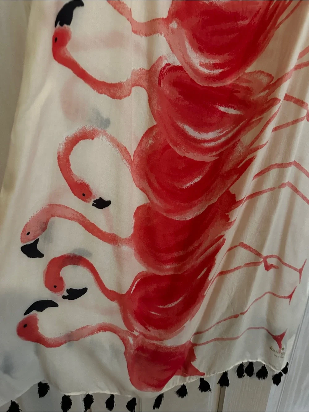 kate spade White and Coral Flamingo Print Scarf