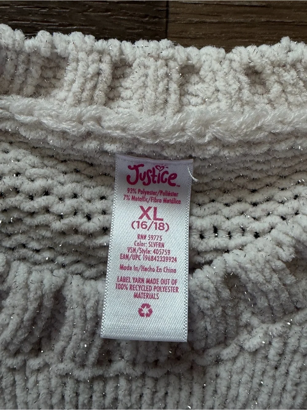 Justice Girls Cable Knit Sweater XL