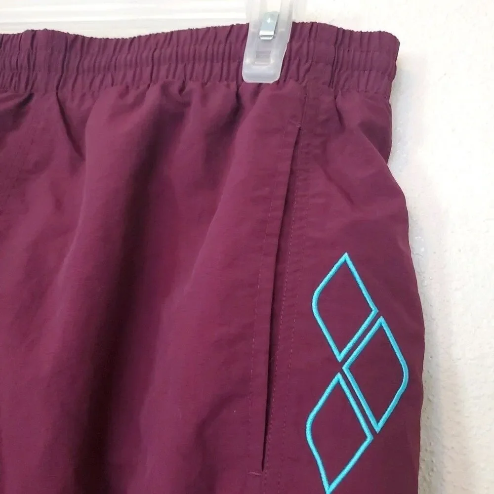 Arena Mens Swim Trunks Maroon Burgundy Blue Logo Elastic Waist Pockets Size M