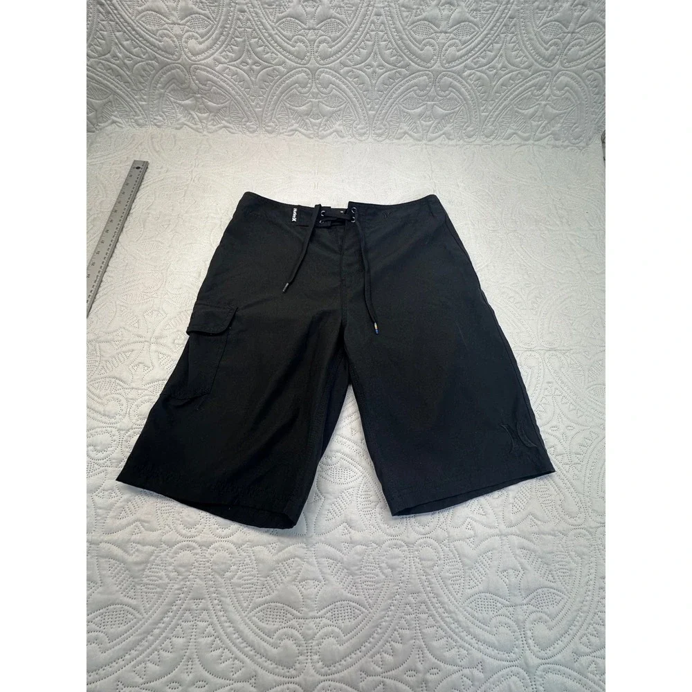 Hurley Mens Black Board Shorts Swim Trunks Cargo Pocket Size 33 Inseam 10.5in
