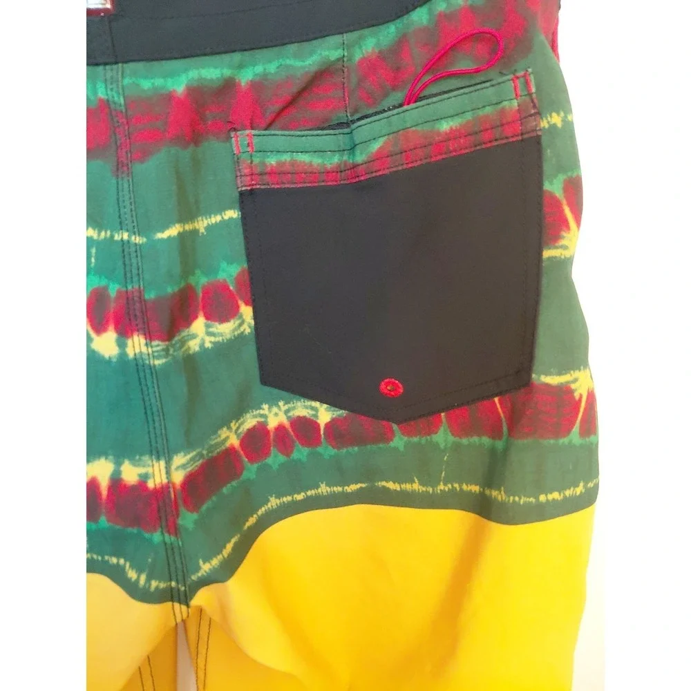 Quiksilver‎ Men's Yellow Red Surfer Board Shorts SZ L Vacation Swim