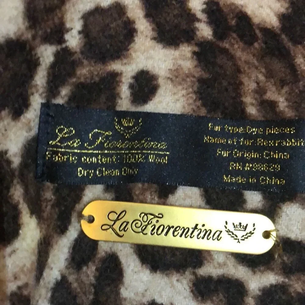 La Fiorentina luxury Leopard paisley reversible wrap shawl with rabbit fur and w