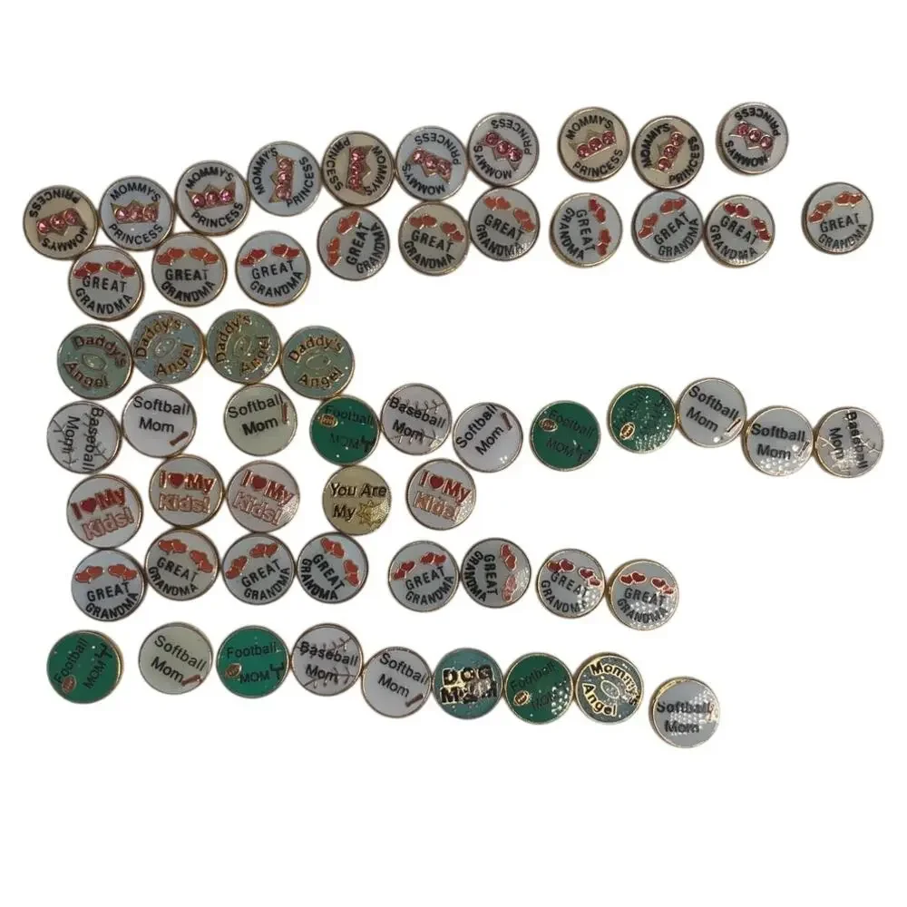 Lot of 60+ Pcs Round Floating Locket Crafting Charms Mom Dad Grandma Kids Love