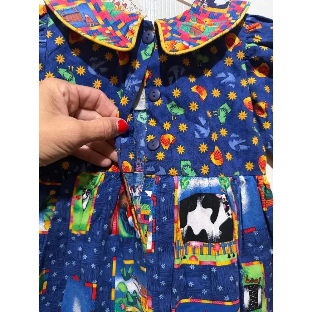 Vintage girls toddler Chicken Noodle Set Size 4T colorful farm 80s 90s
