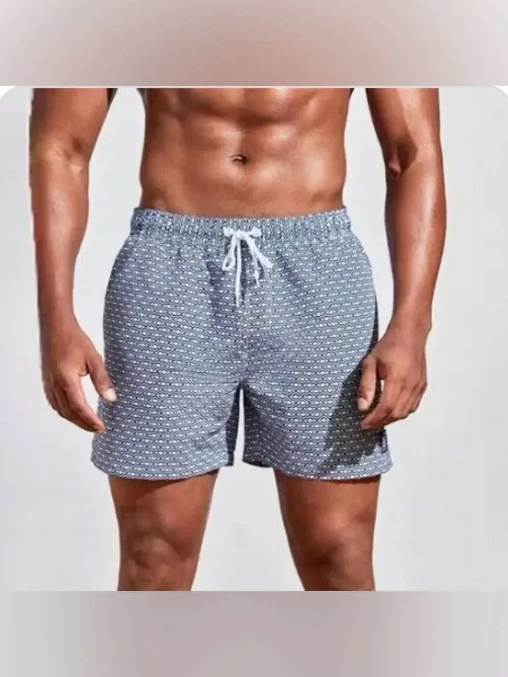 MICHAEL’s Men's Blue wave Patterned Swim Trunks with Drawstring; Size Lg