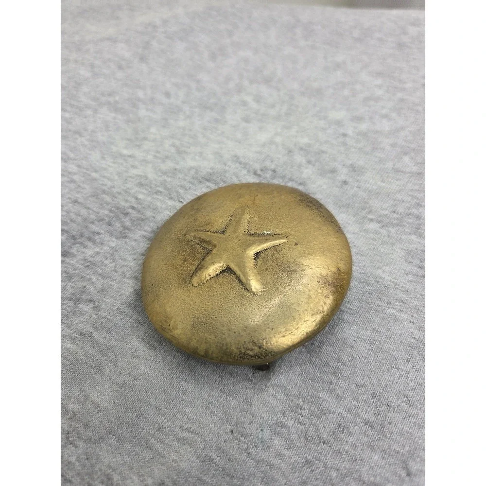 Handmade AnaCortes Hand Etched Signed Solid Brass Star Circle Belt Buckle