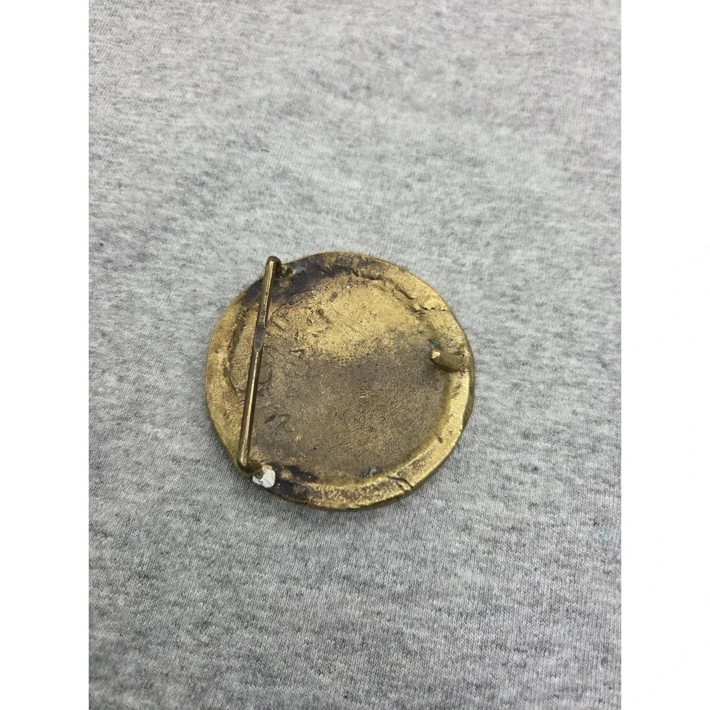 Handmade AnaCortes Hand Etched Signed Solid Brass Star Circle Belt Buckle