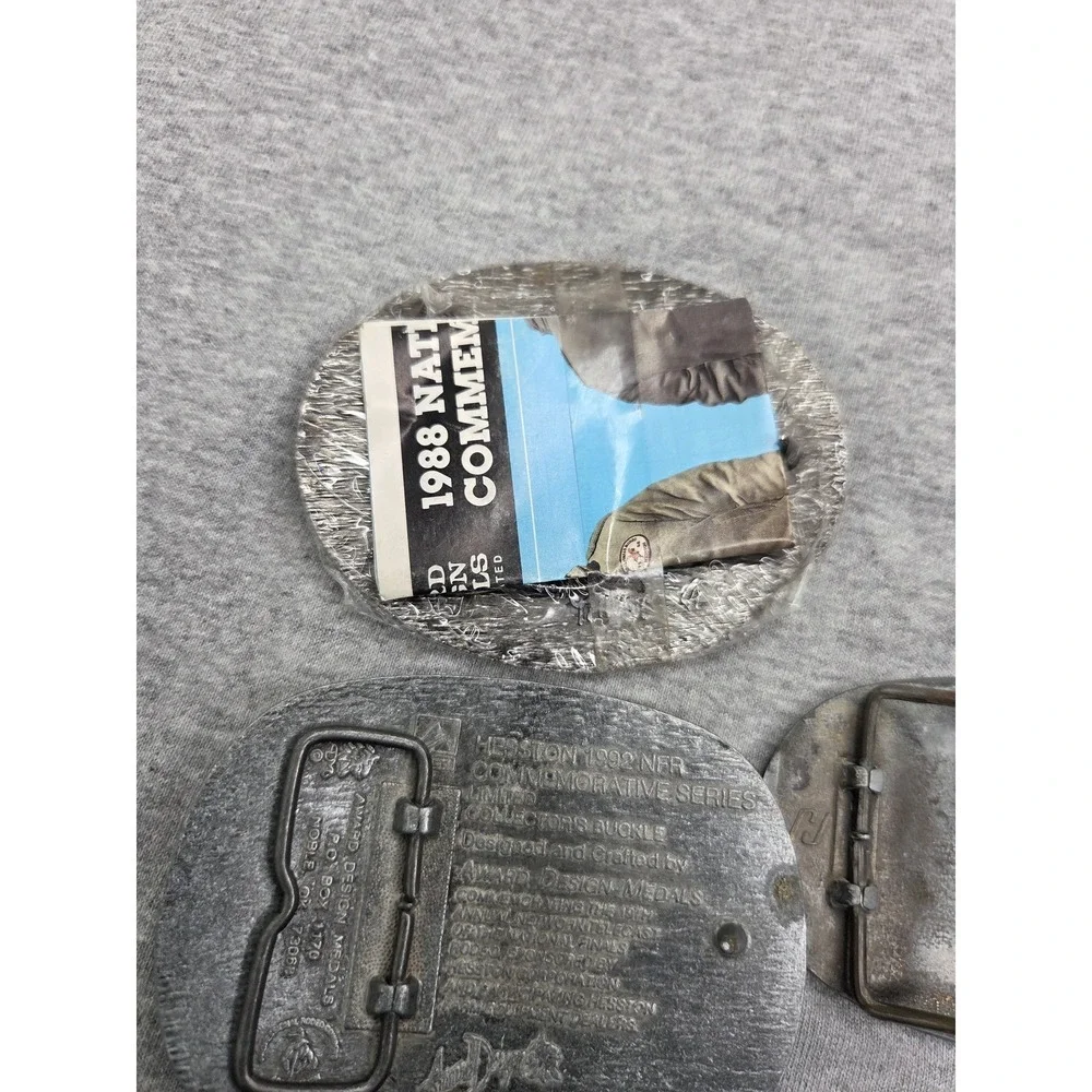 Lot of 3 Hesston National Finals Rodeo Spokane Derby Bull Riding Belt Buckles