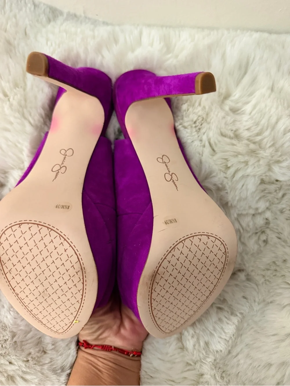 Jessica Simpson Fuchsia Suede Peep-Toe Slingback Platforms