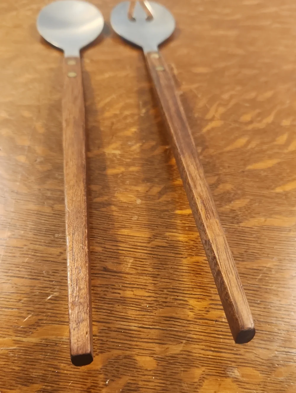 Vintage Mid-Century Modern Stainless Steel & Wood Salad Servers – Made in Korea