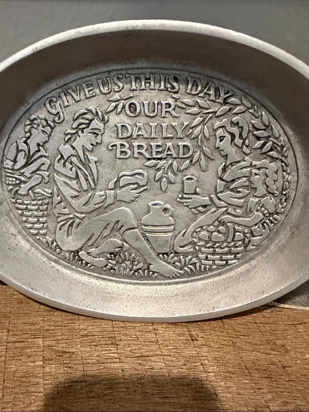 Silver-Tone Decorative Wall Vintage serving- 'Give Us This Day Your Daily Bread'