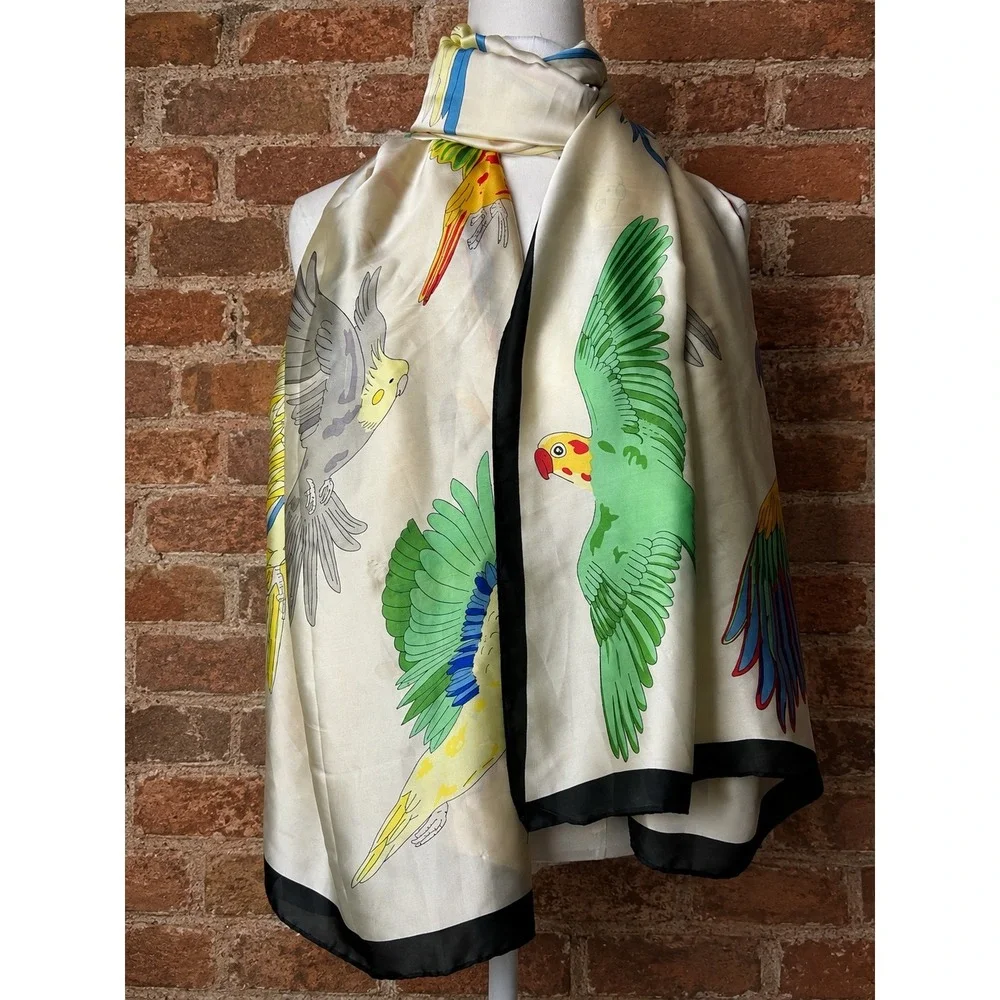 Tropical Bird Oversized Satin Scarf Wrap Resort Wear Vacation Beach Costal