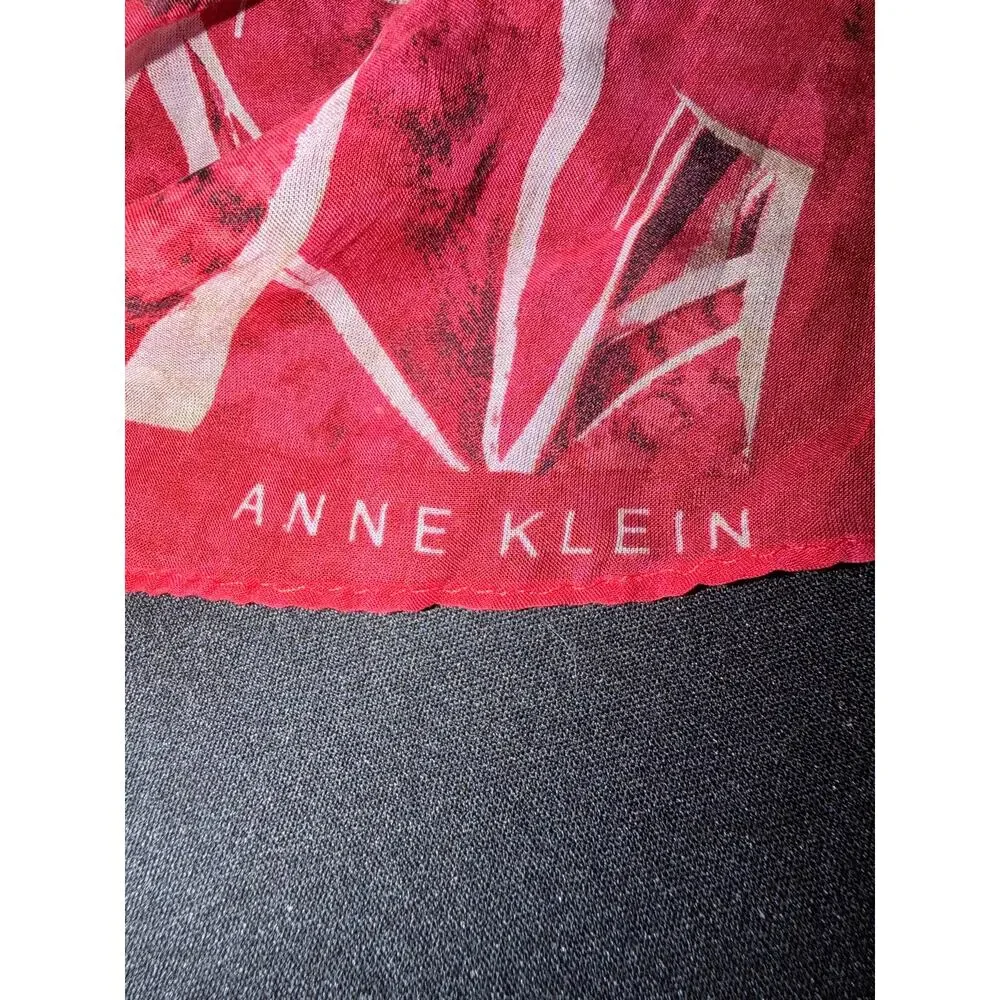 Anne Klein red pattern 100% silk neck scarf hair wrap classy pin up