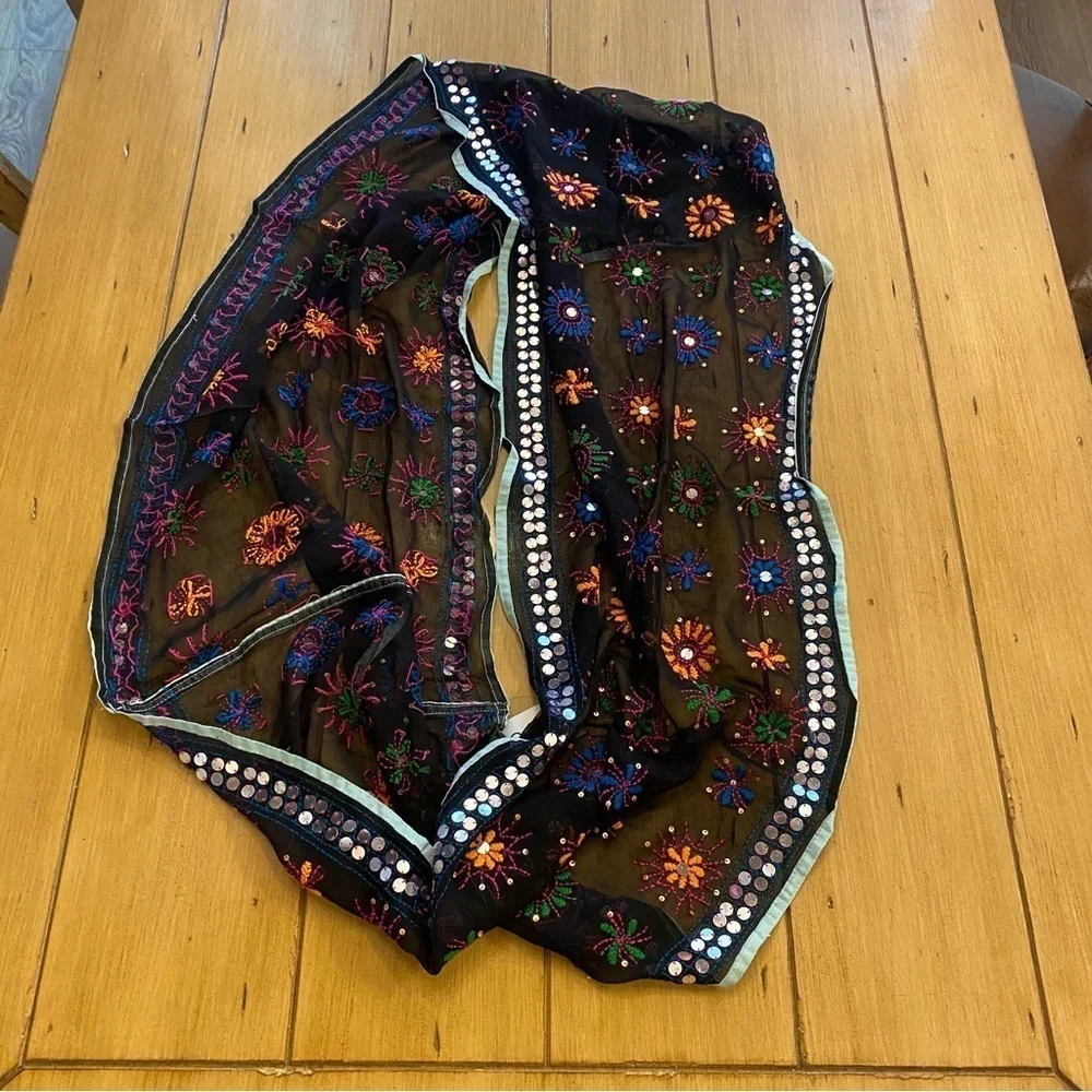 Anthropologie Raj Women’s Silk Infinity Scarf Embroidered Sequin Colorful New