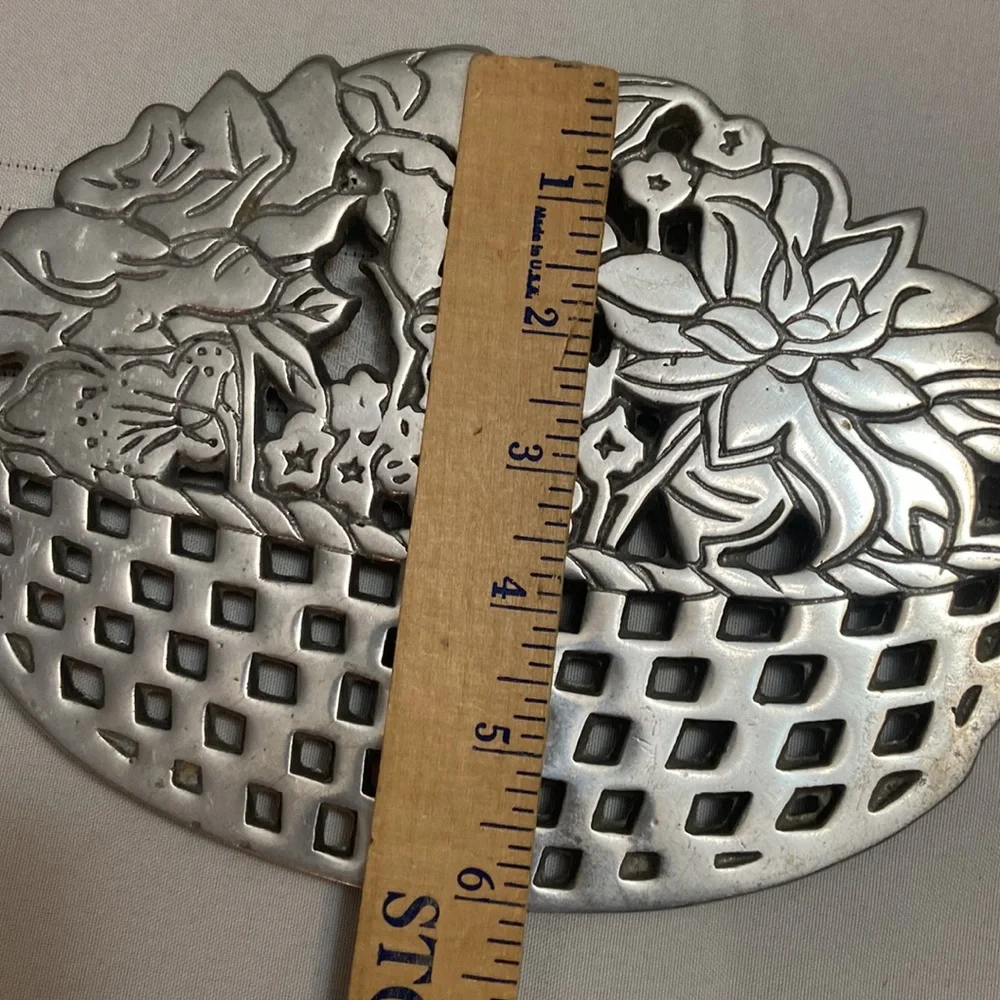 Vintage Trivet- Pewter Kitchen Footed Trivet -Excellent Used Condition!