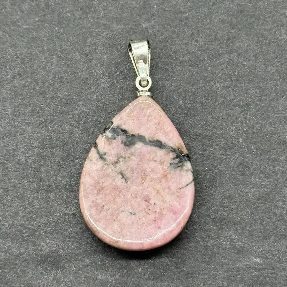 Natural Pink Rhodonite Gemstone Teardrop Pendant 1” Crystal Healing Boho Jewelry